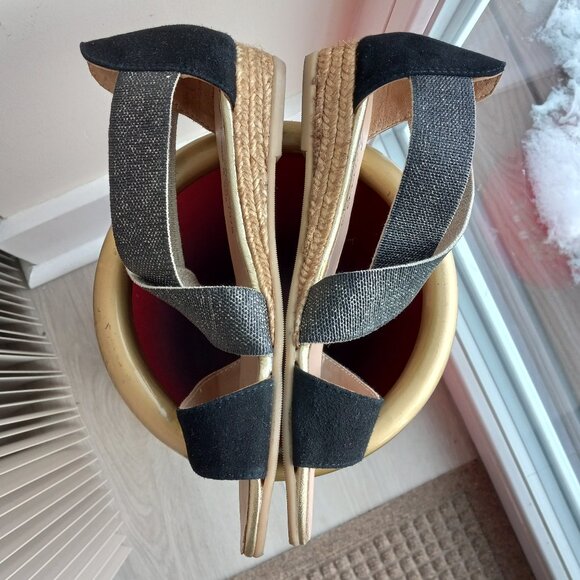 Gaimo Nover Black Suede Metallic Elastic X Band Low Wedge Espadrilles 38 / 7-7.5 - Picture 6 of 16